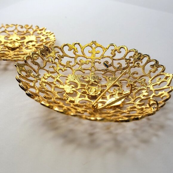 Large Filigree Gold Tone Brooch and Pendant - Picture 2 of 15